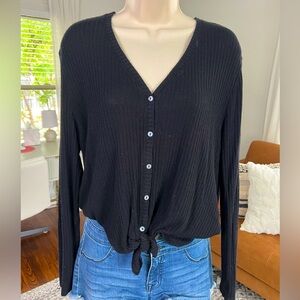 Size medium black sweater / long sleeve top with buttons and tie design